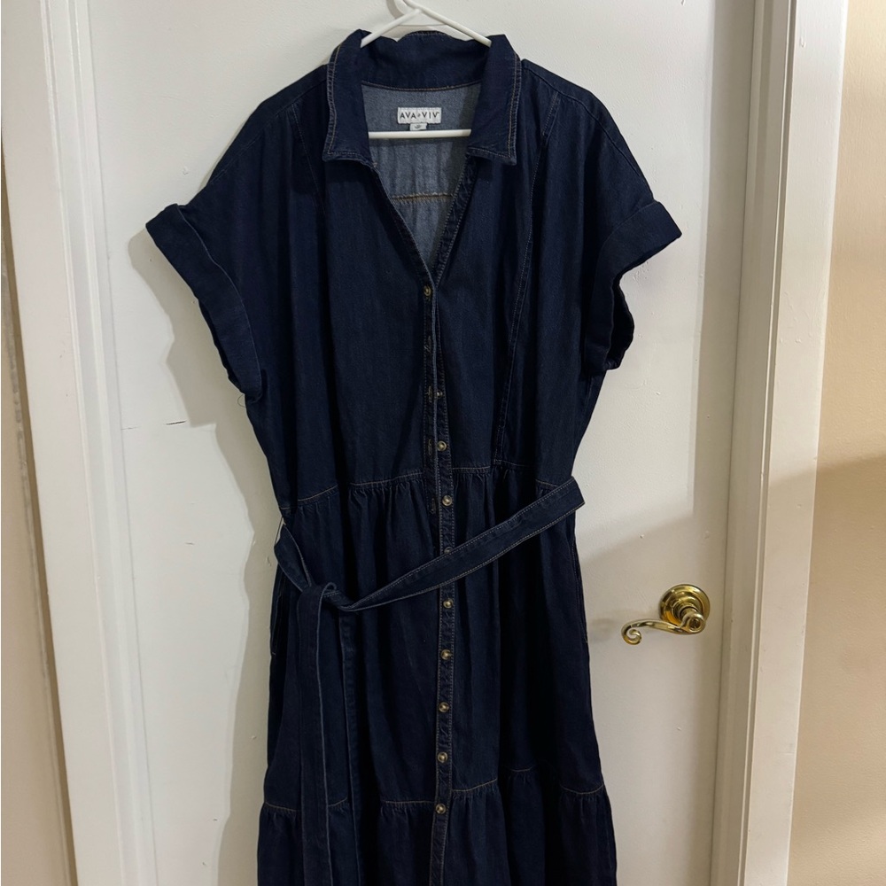 Ava & Viv Dark Blue Button-Down Midi Dress